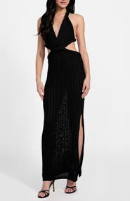 GUESS Vanya Rib Braided Trim Cutout Maxi Dress