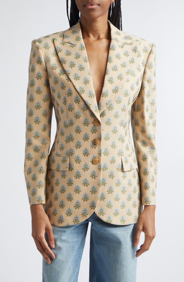 Etro Foulard Print Stretch Wool & Cotton Jacket, Main, color, Beige/ Blue Multicolor