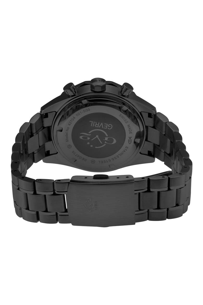 Regatta Stainless Steel Swiss Quartz Bracelet Watch, 42mm, Alternate, color, BLACK