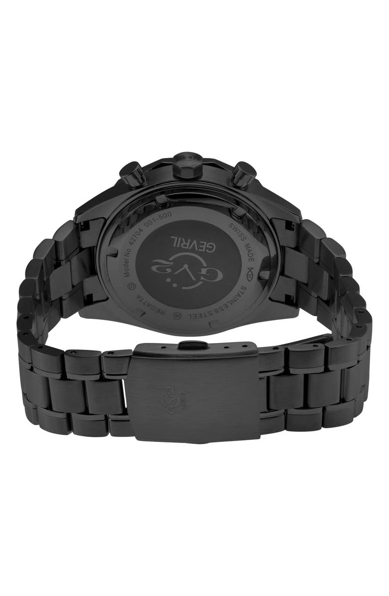 GV2 Regatta Stainless Steel Swiss Quartz Bracelet Watch, 42mm, Alternate, color, Black