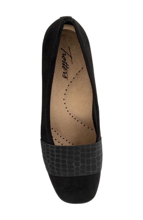 Trotters Samantha Flat In Black Suede/croco