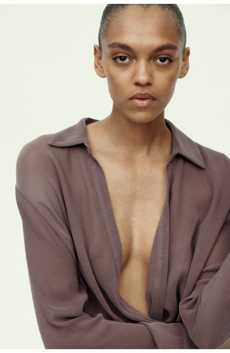 H&M Wrap blouse, Alternate, color, Dark Mauve