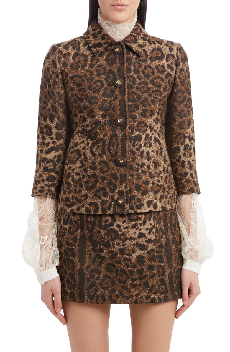 Dolce&Gabbana Leopard Print Jacquard Crop Jacket, Alternate, color, Print Leo