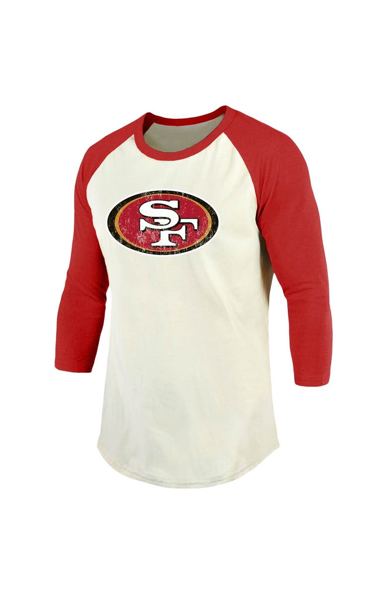 Majestic Threads Men's Majestic Threads George Kittle Cream/Scarlet San Francisco 49ers Vintage Player Name & Number 3/4-Sleeve Fitted T-Shirt, Alternate, color, 