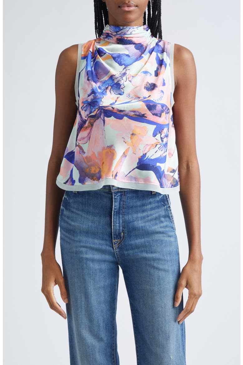 Lina Floral Print Sleeveless Top, Main, color, SEAFOAM MULTI