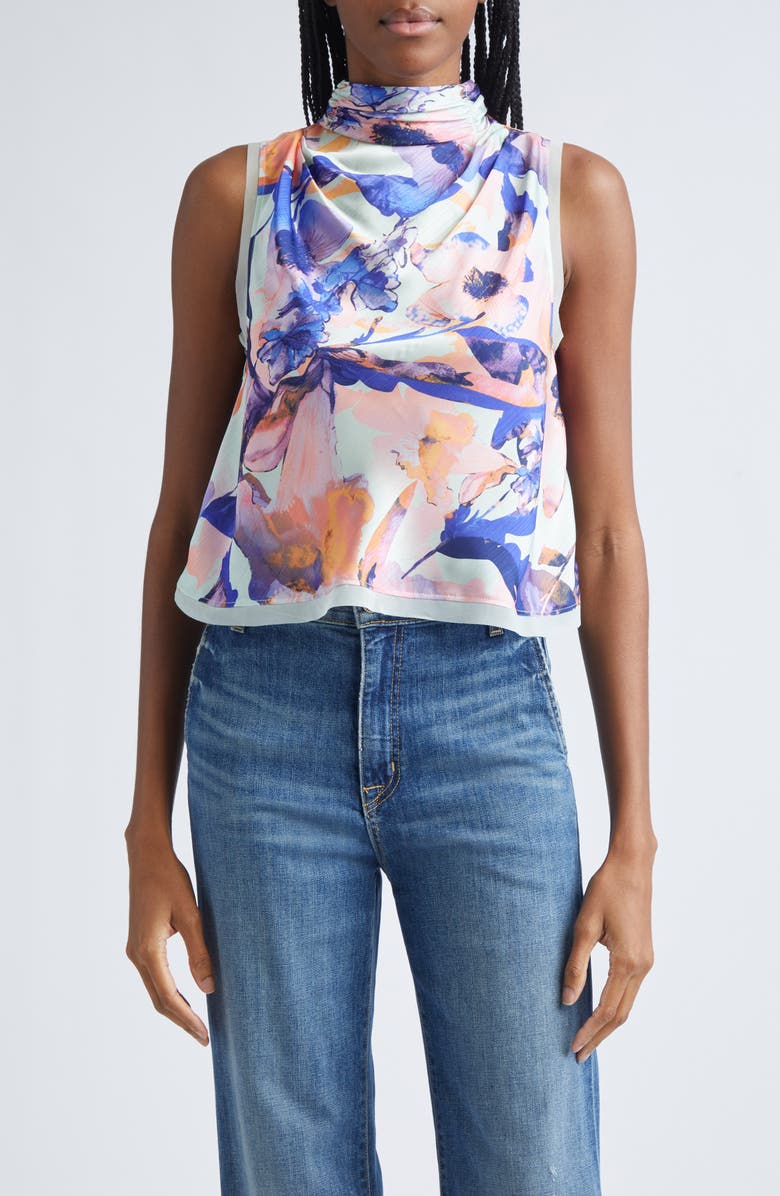 Derek Lam 10 Crosby Lina Floral Print Sleeveless Top, Main, color, Seafoam Multi