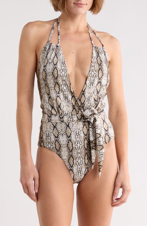 Halter Neck Plunge One-Piece Swimsuit