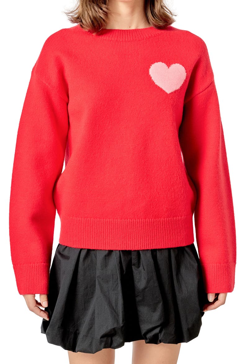 Heart Crewneck Sweater, Alternate, color, RED/ PINK