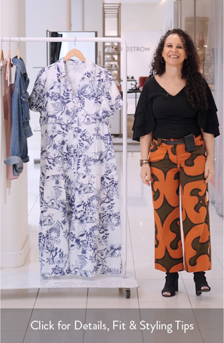 Floral Tiered Cotton Midi Shirtdress, sales video thumbnail