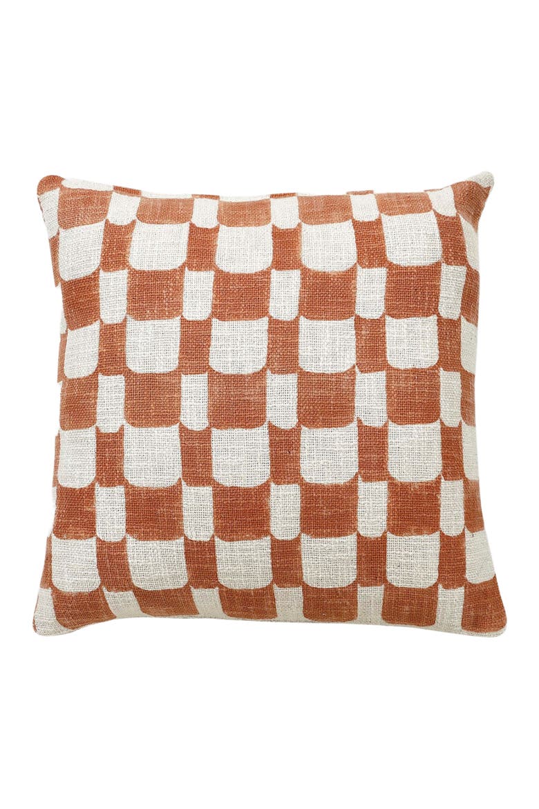 Checkered Block Printed Pillow - Cover Only, Main, color, Rust