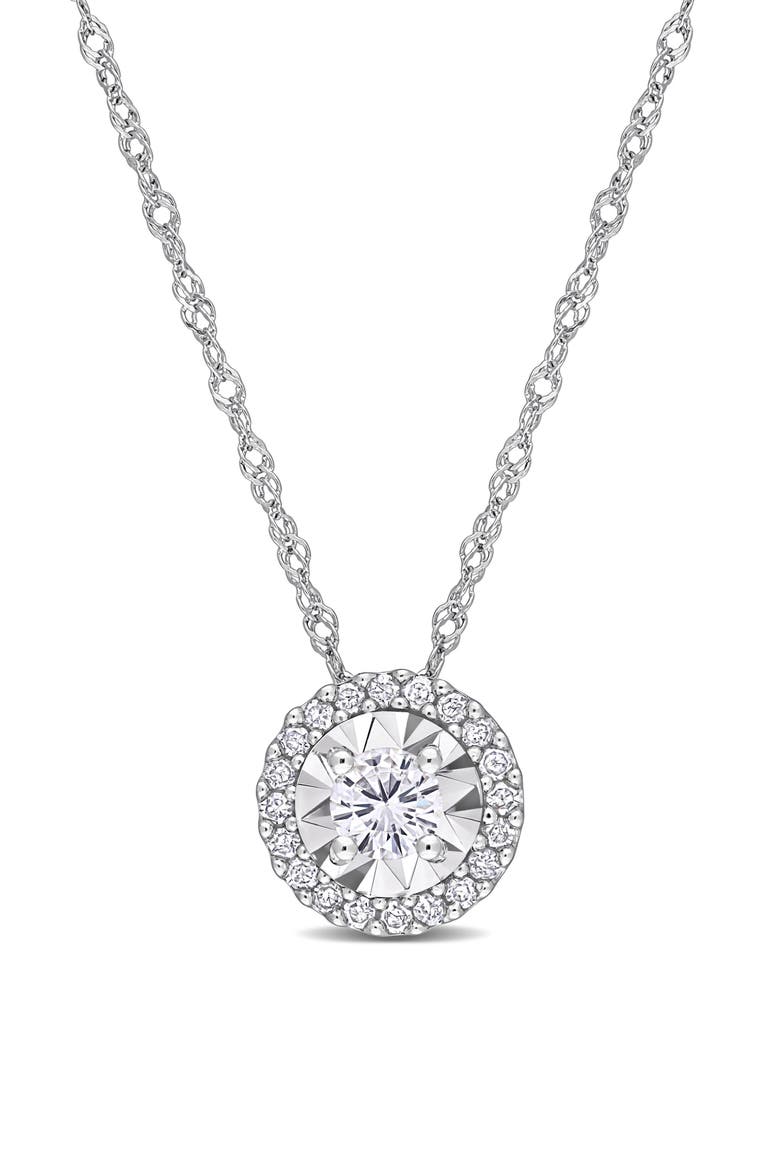 Diamond Halo Pendant Necklace - 0.25ct., Main, color, SILVER/ CLEAR