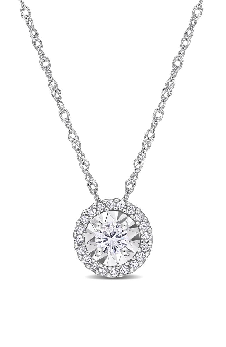 DELMAR Diamond Halo Pendant Necklace - 0.25ct., Main, color, Silver/ Clear
