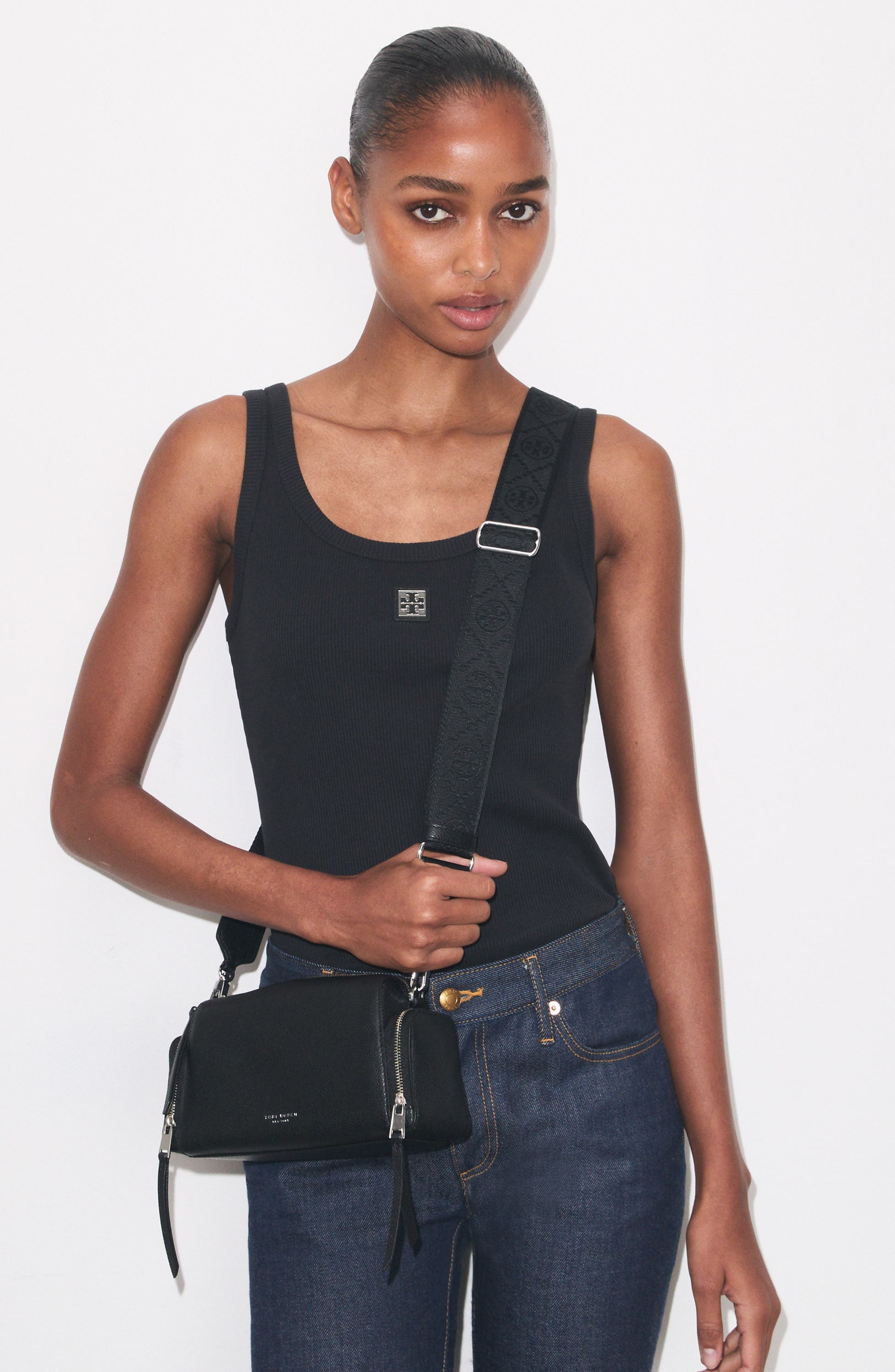 Tory Burch Perry Voyager Crossbody Bag, Alternate, color, Black