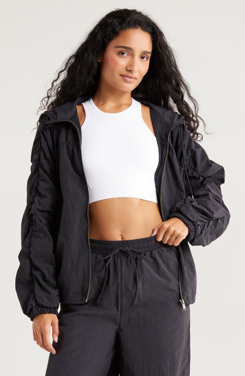 Zella Travel Lite Ruched Jacket, Alternate, color, Black