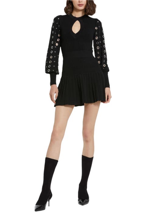 Knit Long Sleeve Grommet Mini Dress
