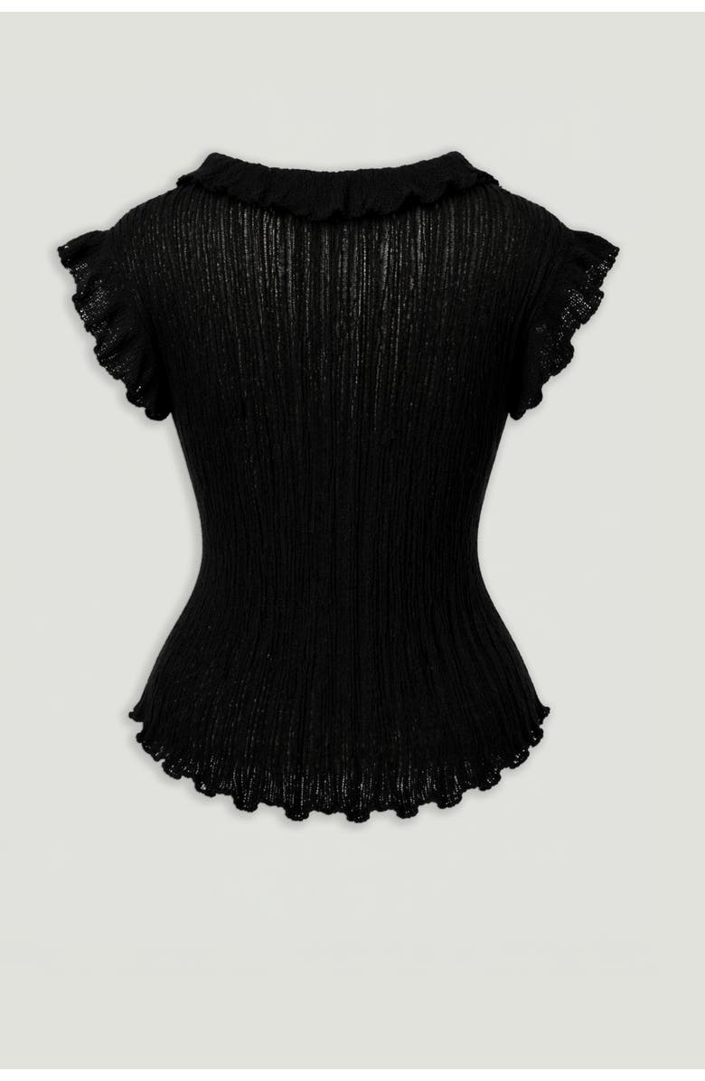 Nocturne Ruffled V-Neck Sheer Blouse, Alternate, color, Black