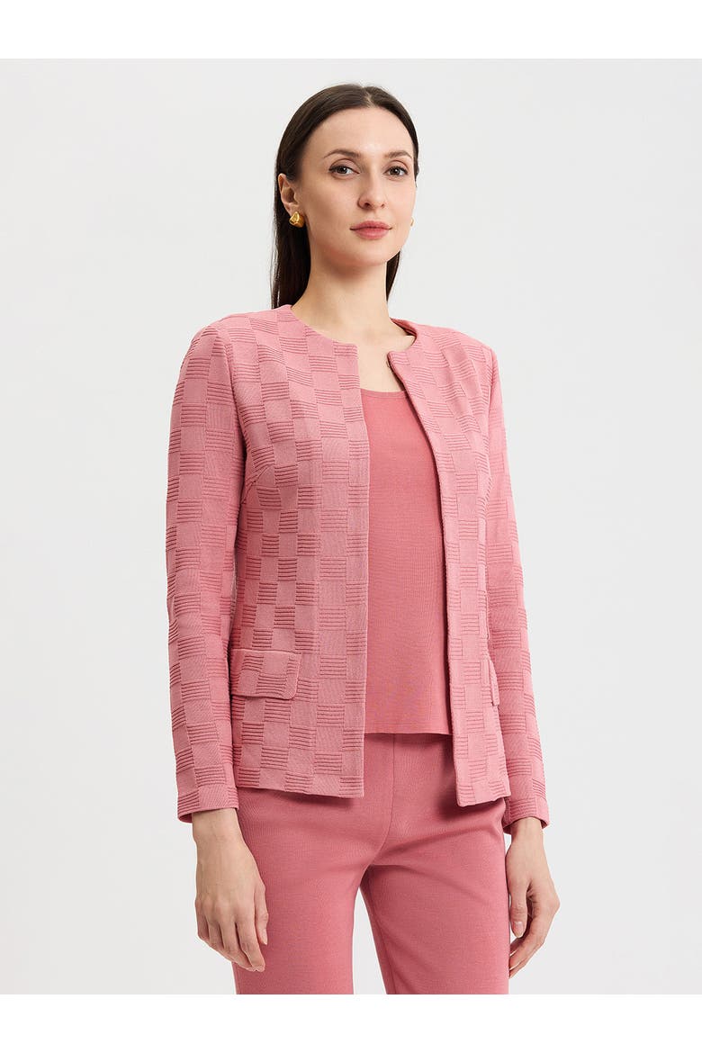 Tailored Tonal Checkered Knit Jacket, Alternate, color, Honey Suckle