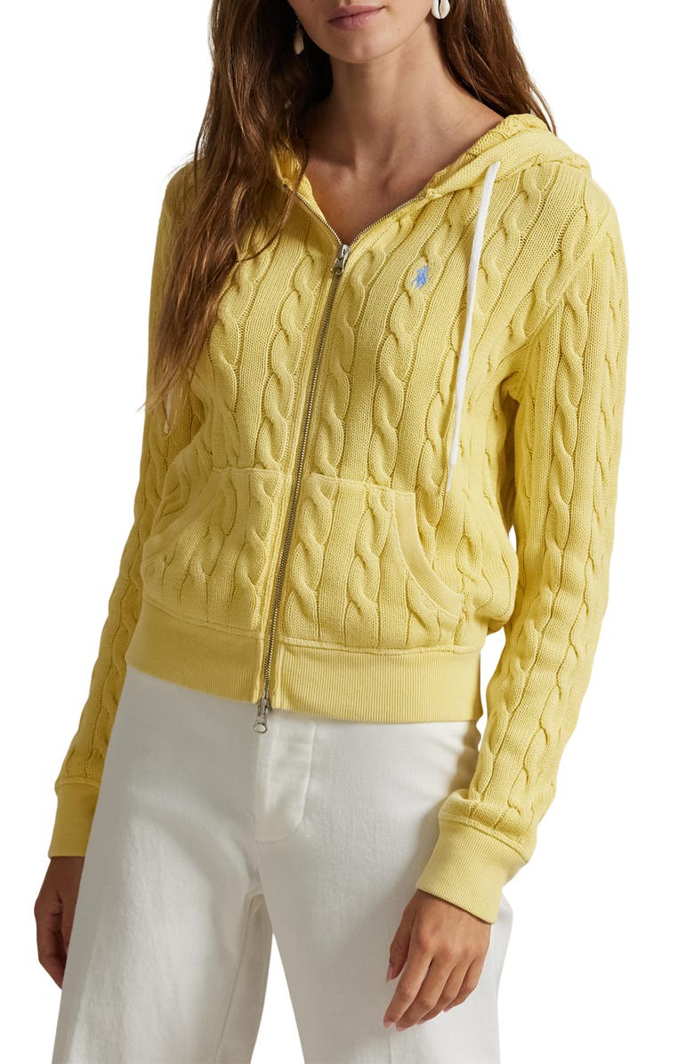 Polo Ralph Lauren Cable Knit Cotton Full Zip Hoodie, Main, color, 