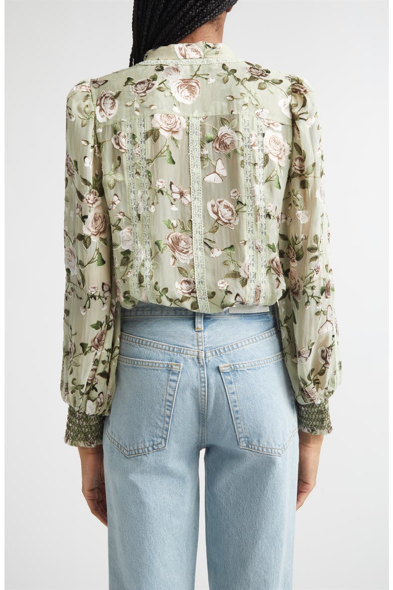 Arlette Floral Lace Trim Shirt, Alternate, color, GARDEN GOSSIP LIGHT SAGE