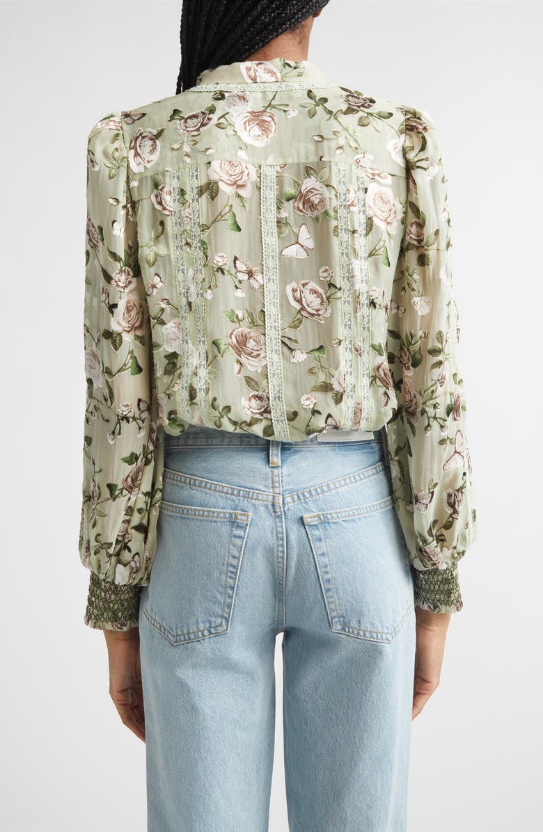 Alice + Olivia Arlette Floral Lace Trim Shirt, Alternate, color, Garden Gossip Light Sage