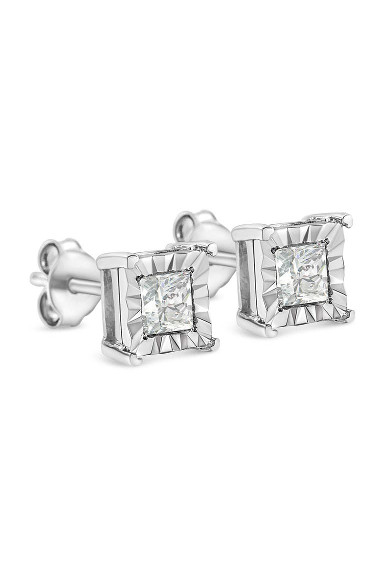 Silver 1/2 Carat Diamond Miracle Princess Solitaire Stud Earrings, Alternate, color, White