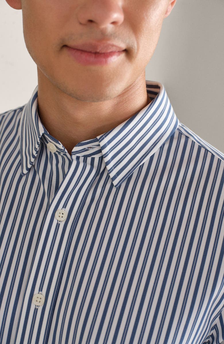 Rhone Commuter Slim Fit Stripe Performance Button-Up Shirt, Alternate, color, Navy/ White Vintage Stripe