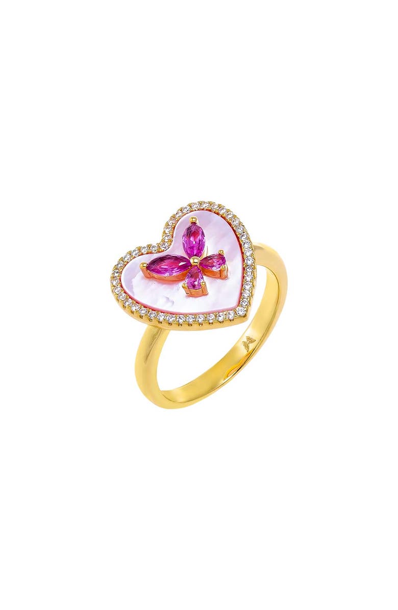 BY ADINA EDEN Pink CZ Butterfly Heart Stone Ring, Main, color, Pink Mother Of Pearl