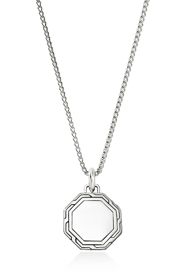 Octagon Tag Necklace, Sterling Silver, Alternate, color, BLACK