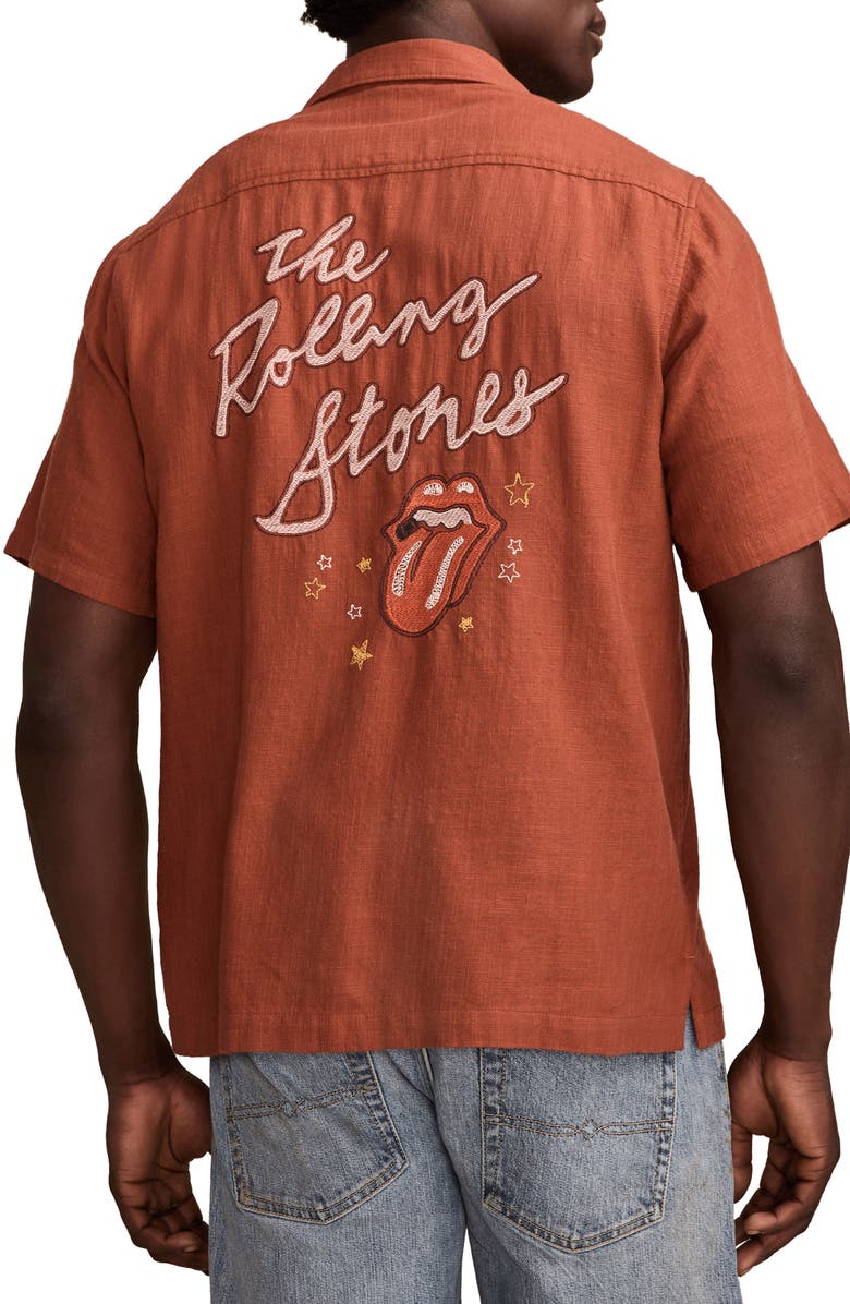 Lucky Brand Rollin Stones Embroidered Cotton Camp Shirt, Alternate, color, 