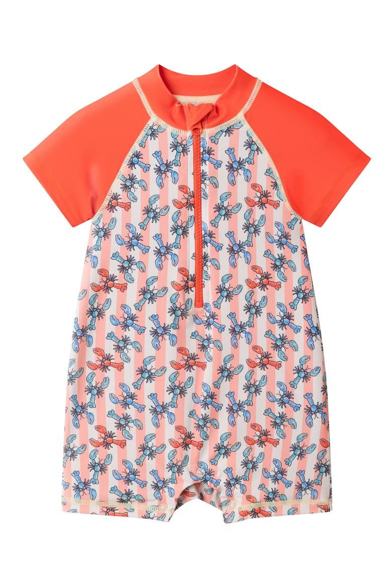 Long Sleeve One-Piece Swimsuit & Sun Hat, Alternate, color, ORANGE LOBSTER