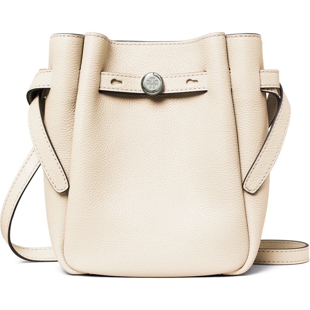 Tory Burch Romy Pebble Leather Phone Crossbody Bag In Light Cream