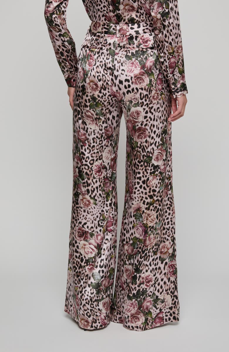 L'AGENCE Pilar Silk Wide Leg Pants, Alternate, color, Multi Small Rose Cheetah