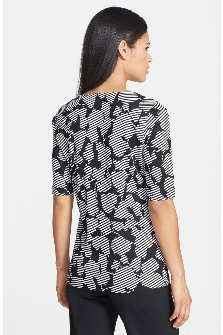Elbow Sleeve Print Jersey Top, Alternate, color, BLACK/ WHITE PRINT