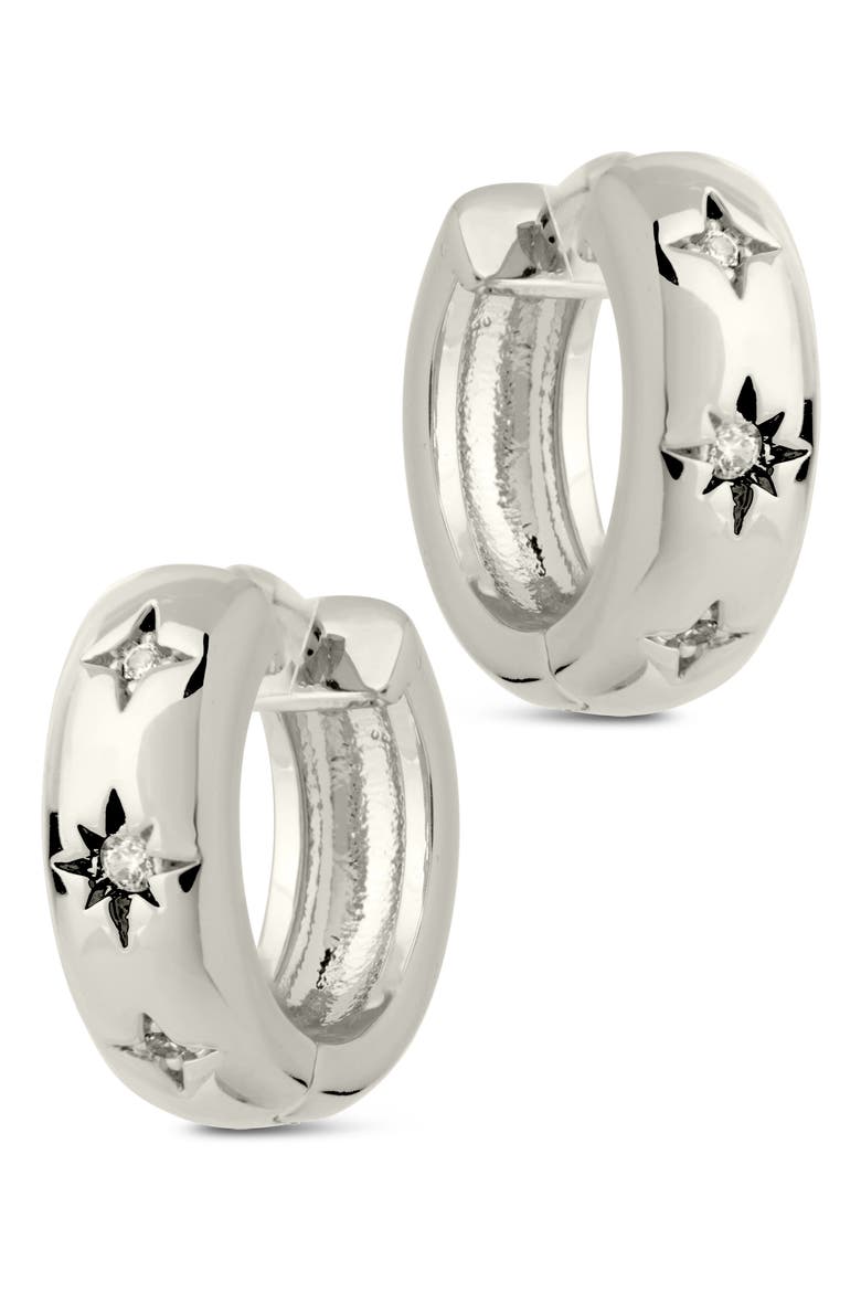 Harmoni Star Cubic Zirconia Hoop Earrings, Alternate, color, SILVER