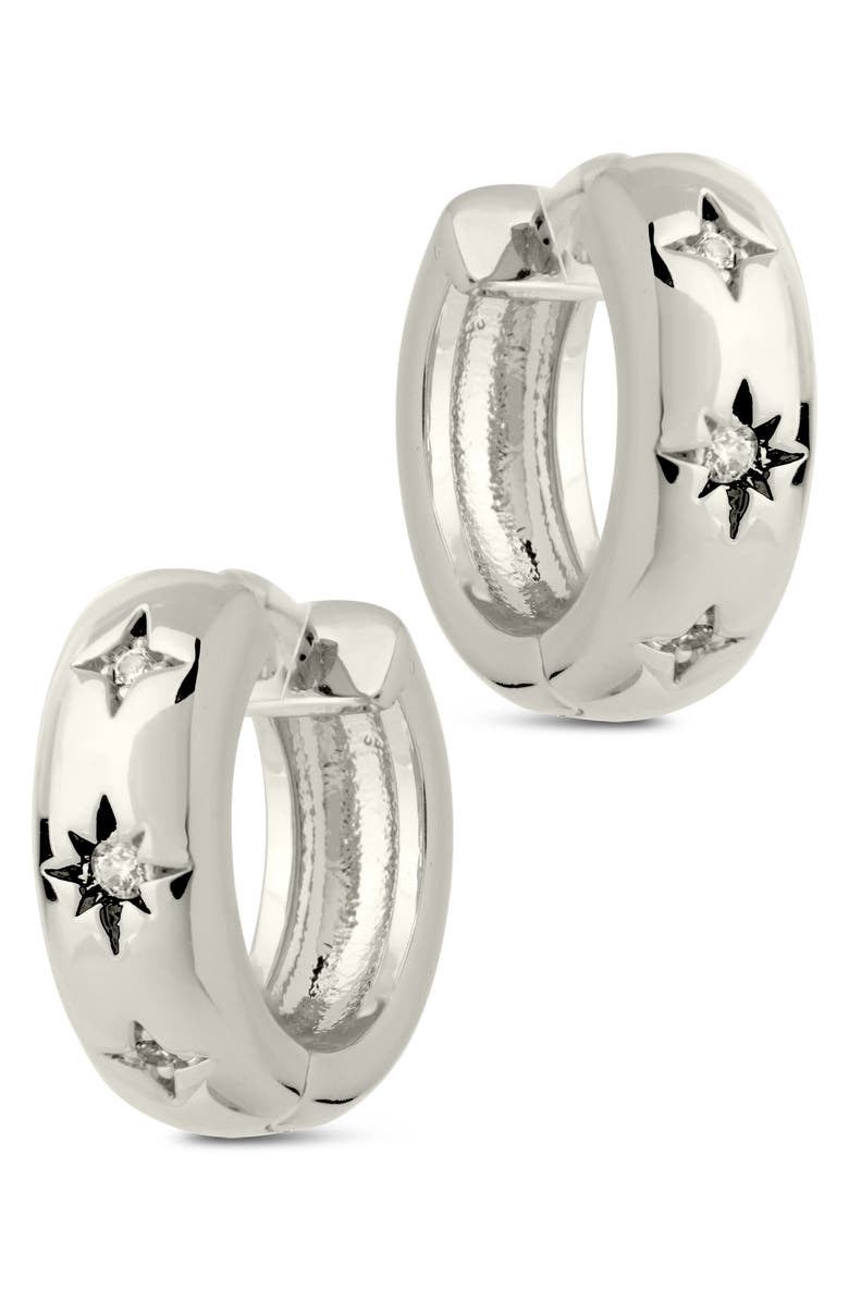 Sterling Forever Harmoni Star Cubic Zirconia Hoop Earrings, Alternate, color, Silver