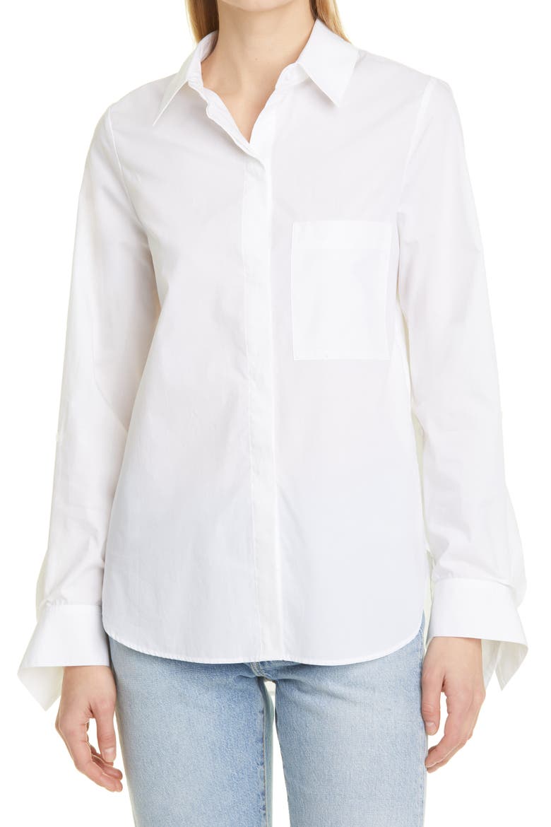 The Boyfriend Cotton Button-Up Shirt, Main, color, WHITE