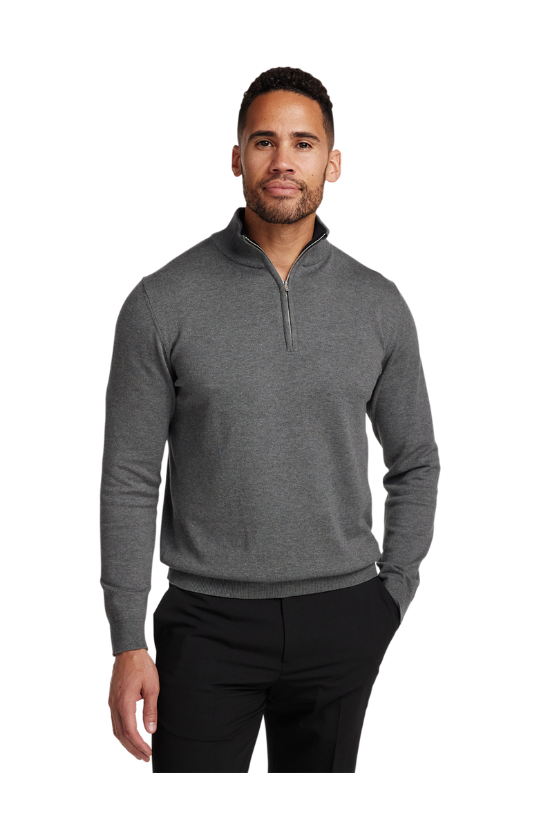 Paul Fredrick Supima Cotton Quarter Zip Mock Neck Sweater, Alternate, color, Medium Grey