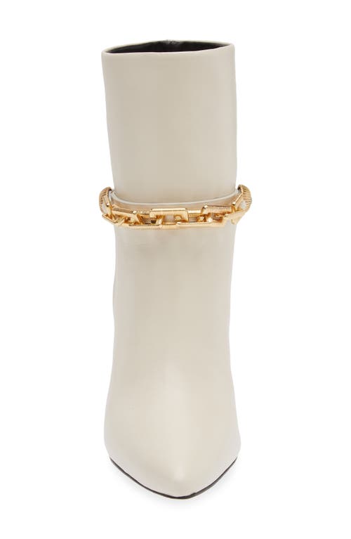 Kaanas Spencer Golden Chain Pointed Toe Leather Bootie In White