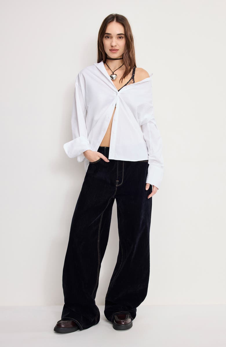 Good American Oversize Cotton Poplin Button-Up Shirt, Alternate, color, White001