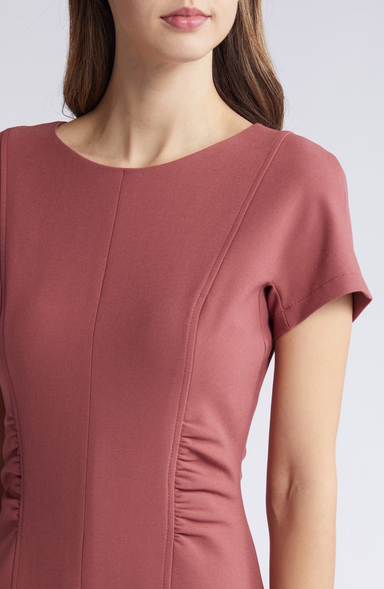 BOSS Dakela Ruched Sheath Dress, Alternate, color, Cowhide