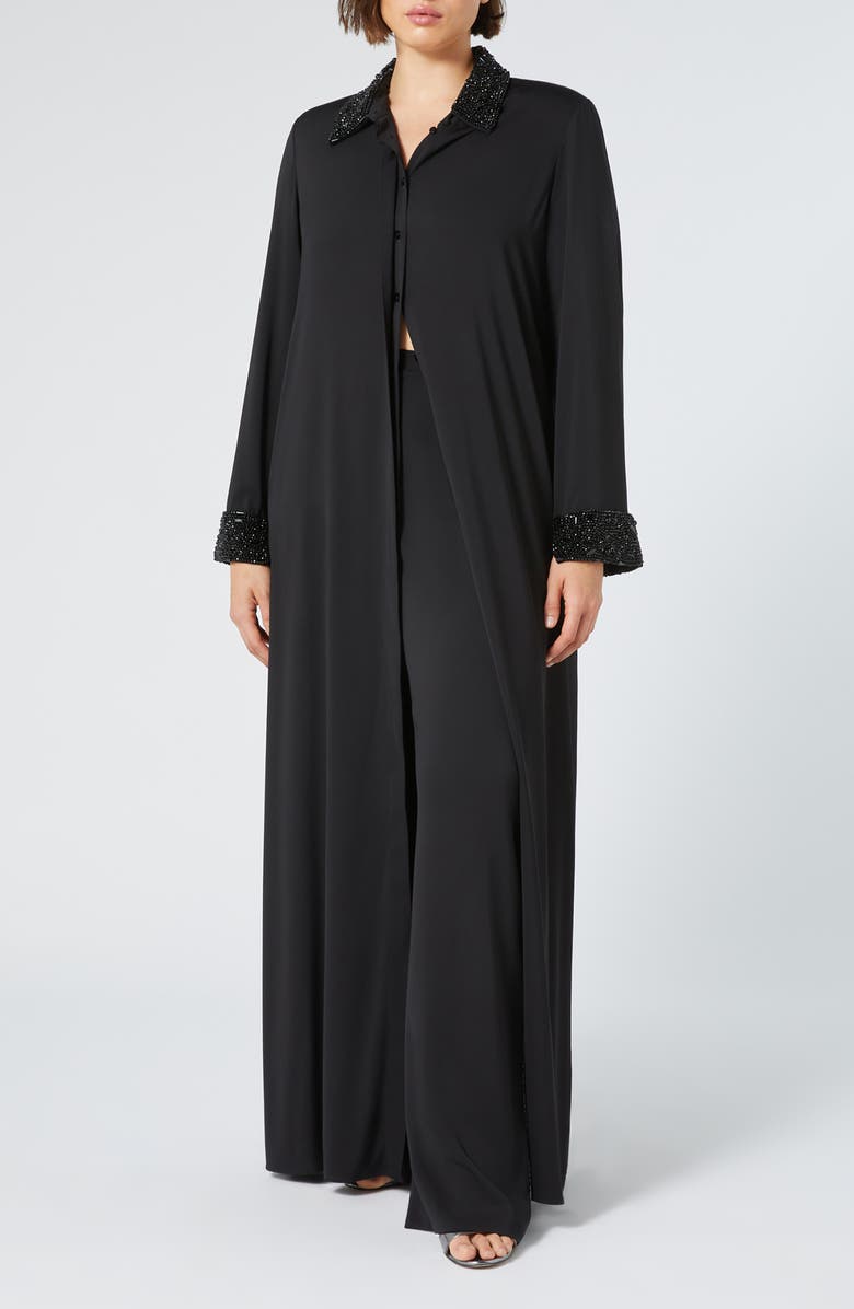 Marina Rinaldi Uranio Beaded Long Sleeve Maxi Shirtdress, Main, color, 