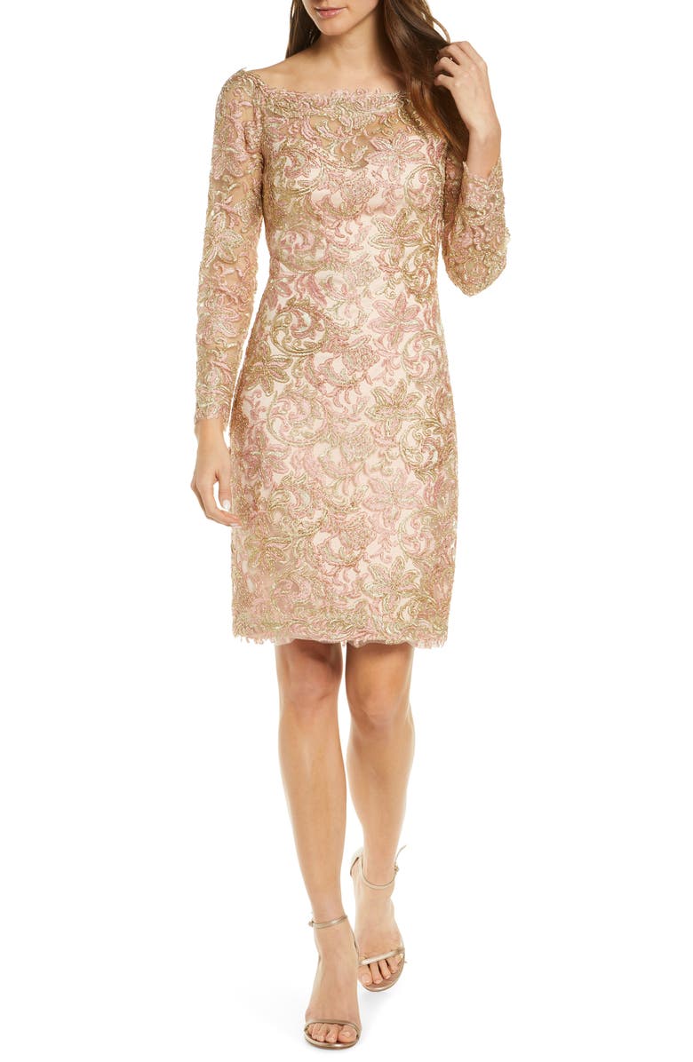 Tadashi Shoji Long Sleeve Embroidered Lace Cocktail Dress, Main, color, 