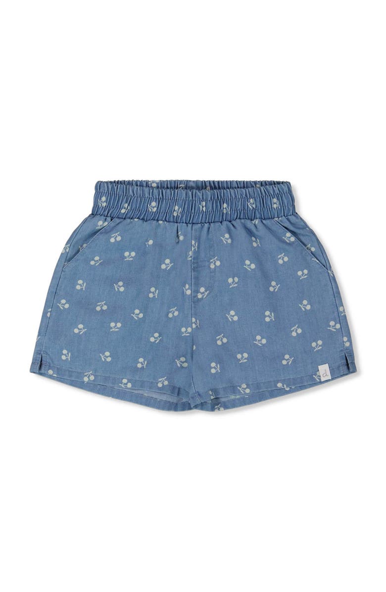 Deux par Deux Baby Girl's Printed Chambray Short Blue And White Cherries, Main, color,