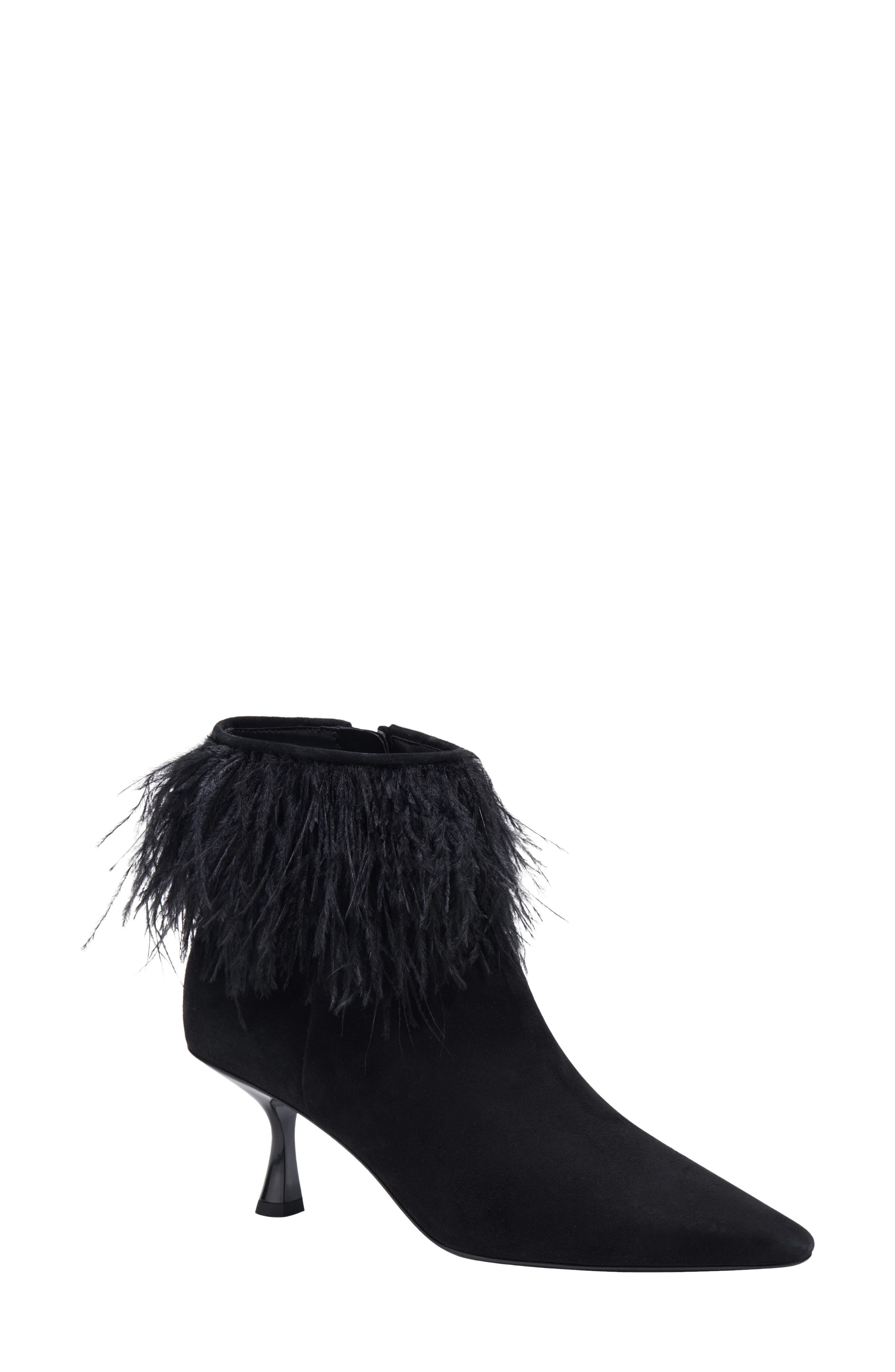 Kate Spade New York marabou pointed toe bootie, Main, color, Black