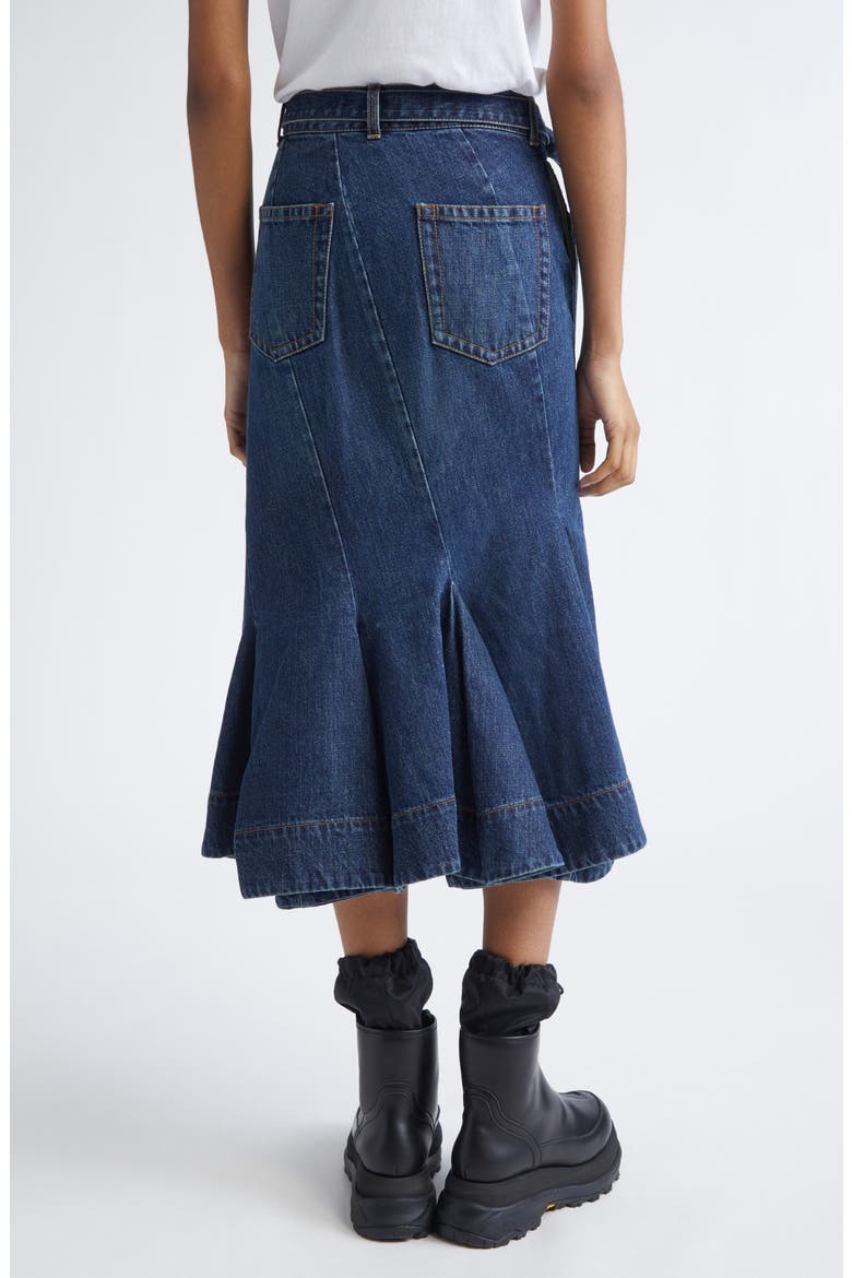 Belted Denim Midi Skirt, Alternate, color, BLUE