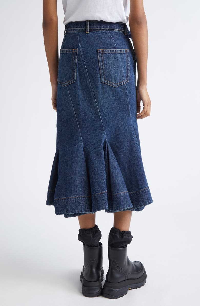 Sacai Belted Denim Midi Skirt, Alternate, color, Blue