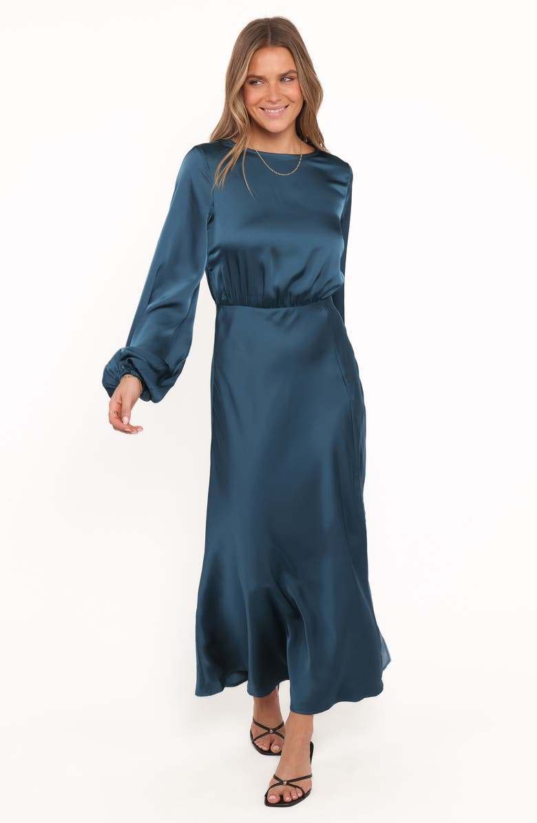 Petal & Pup Remora Long Sleeve Satin Midi Dress, Alternate, color, Teal