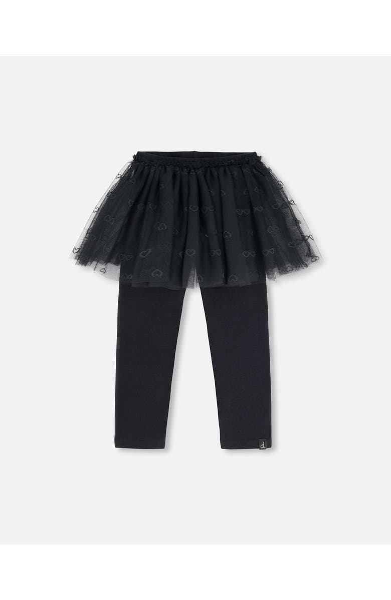 Deux par Deux Little Girl's Leggings With Tulle Skirt Black, Main, color, 