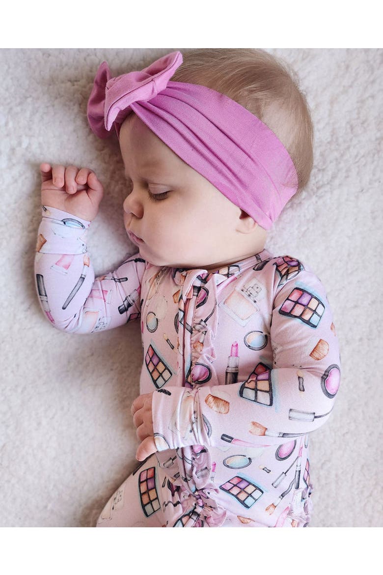 Makeup Print Ruffled Footie Pajamas, Alternate, color, Pink