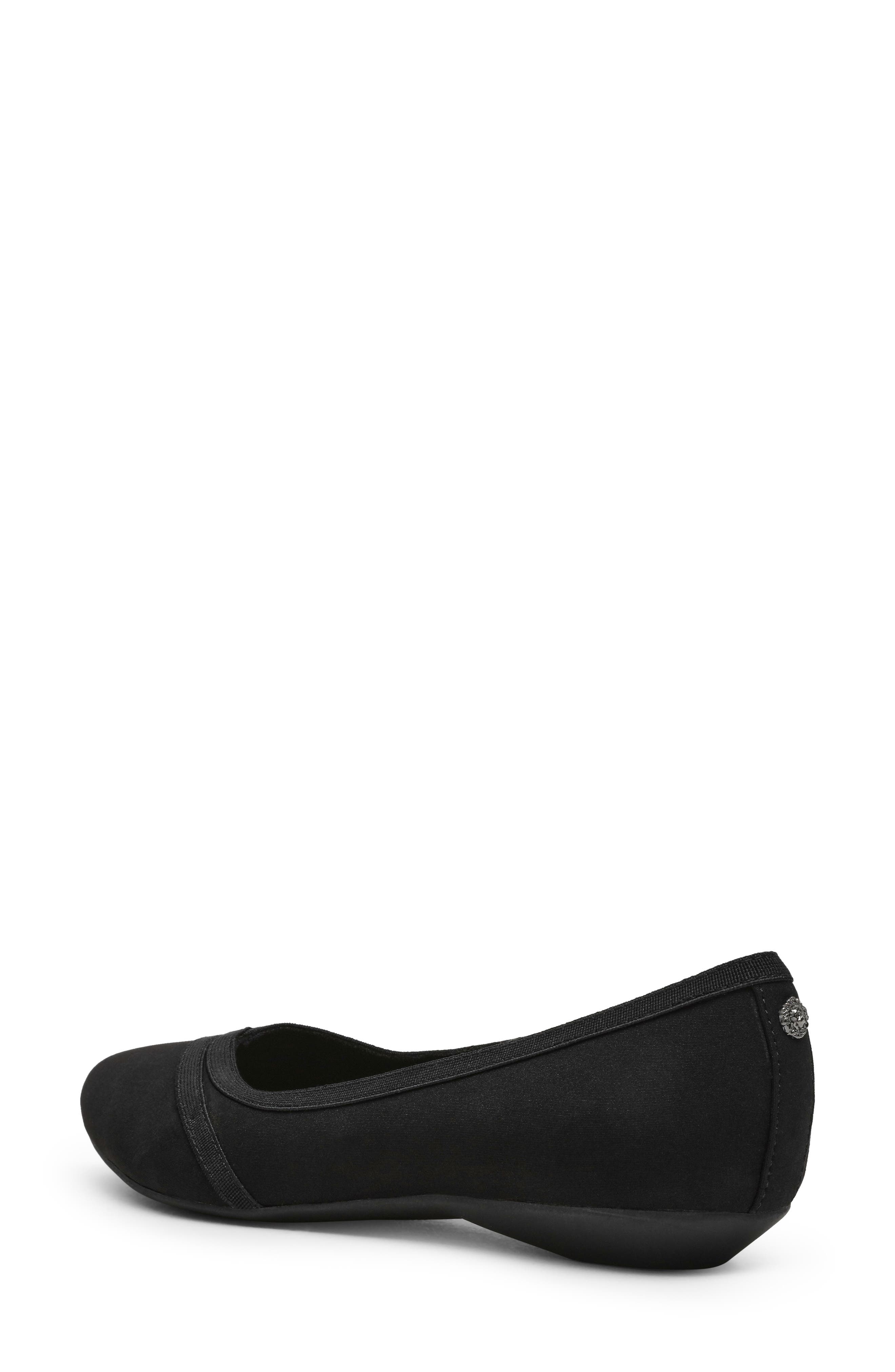 Anne Klein Oceanus Almond Toe Knit Flat, Alternate, color, Black Stretch